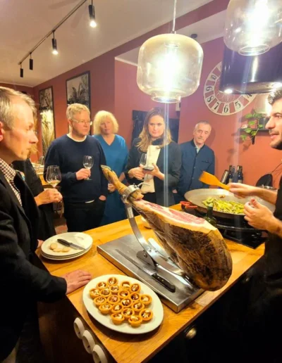 Jamon tasting served to guests at a private “De Tú a Tú” dinner in Tallinn